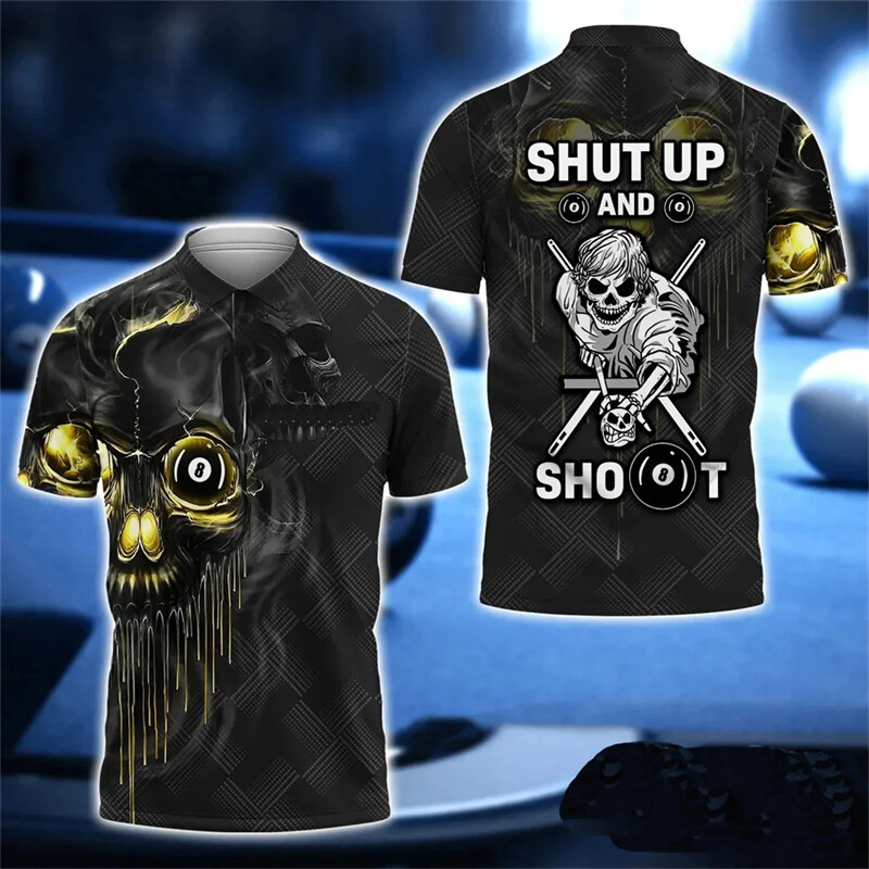 Billiard Team Graphic Polo majica Snooker Player Jersey crna 8 polo majica Cue Sportski klub na rever kratkih rukava 3d polo muška majica