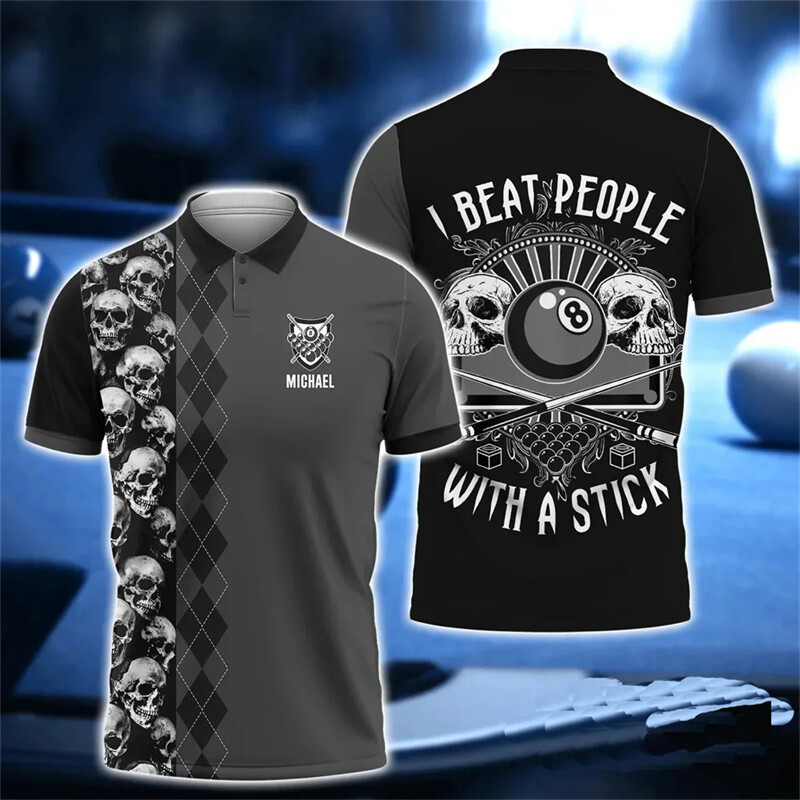 Billiard Team Graphic Polo majica Snooker Player Jersey crna 8 polo majica Cue Sportski klub na rever kratkih rukava 3d polo muška majica