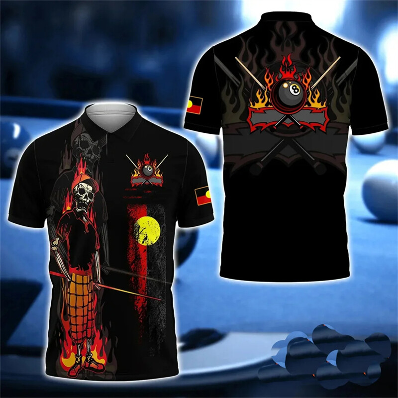 Billiard Team Graphic Polo majica Snooker Player Jersey crna 8 polo majica Cue Sportski klub na rever kratkih rukava 3d polo muška majica