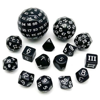 15 бр./компл. Черни непрозрачни многостенни зарове DND Game Dice Цветни числа за настолна игра DNDGame, Игра на игри