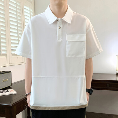 Нова ултра-тънка висококачествена ледена копринена ежедневна тениска с къс ръкав за мъже на открито, свободна дишаща спортна тренировъчна поло тениска