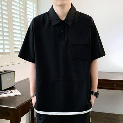 Нова ултра-тънка висококачествена ледена копринена ежедневна тениска с къс ръкав за мъже на открито, свободна дишаща спортна тренировъчна поло тениска