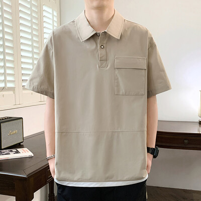 Нова ултра-тънка висококачествена ледена копринена ежедневна тениска с къс ръкав за мъже на открито, свободна дишаща спортна тренировъчна поло тениска