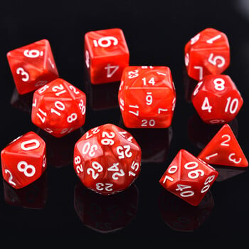 Pearl Swirl Polyhedral 10-Die DND Dice Set Extra D30 D24 D10(1-10) за игри на маса