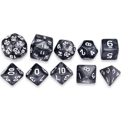 Pearl Swirl Polyhedral 10-die DND kauliukų rinkinys Extra D30 D24 D10(1-10), skirtas stalo žaidimams