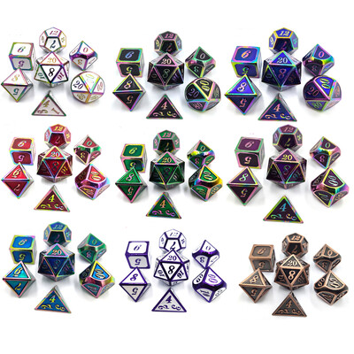 Set de zaruri metalice poliedrice, zaruri RPG, zaruri, D20, D12, D %, D10, D8, D6, D4, jocuri TRPG, joc de masă, set de 7 bucăți