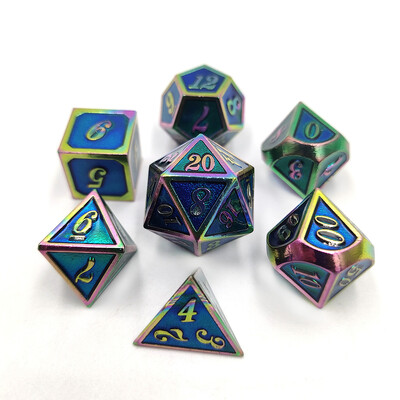 Комплект многогранни метални зарове, RPG зарове, зарове, D20, D12, D %, D10, D8, D6, D4, TRPG игри, настолна настолна игра, комплект от 7 бр.