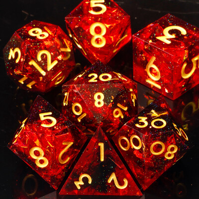 DnD Red rankų darbo Sharp Edge dervos kauliukų rinkinys TRPG, daugiakampių kauliukų rinkinys požemiams ir drakonui, D+D kauliukai, stalo žaidimų kauliukai