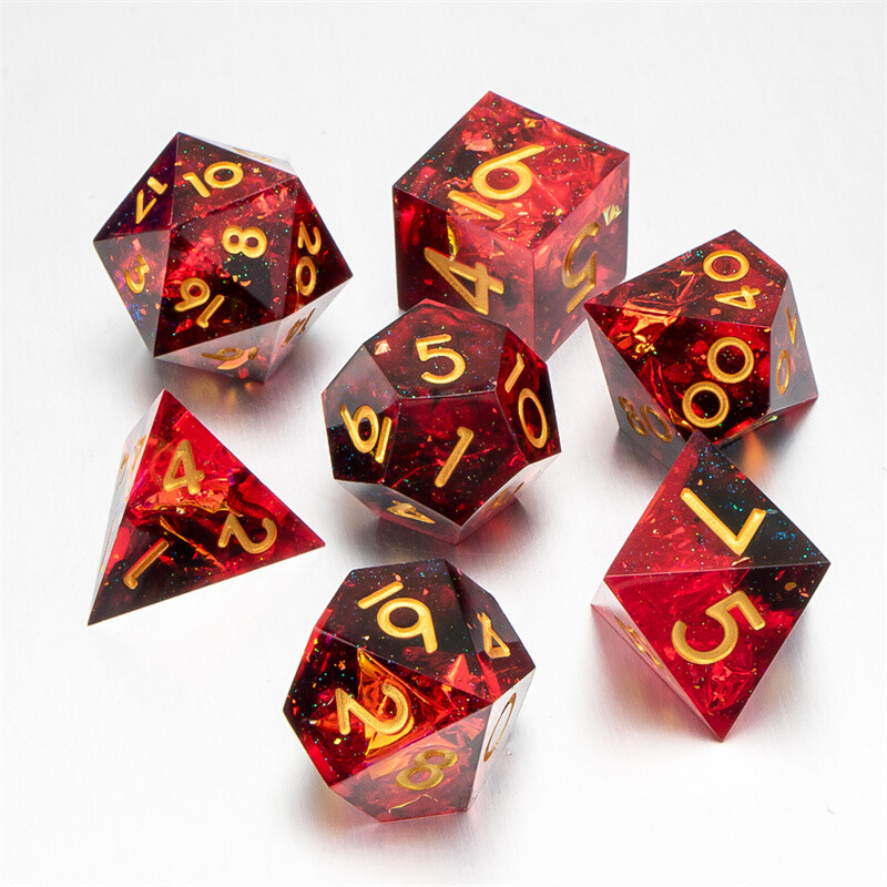 DnD Red rankų darbo Sharp Edge dervos kauliukų rinkinys TRPG, daugiakampių kauliukų rinkinys požemiams ir drakonui, D+D kauliukai, stalo žaidimų kauliukai