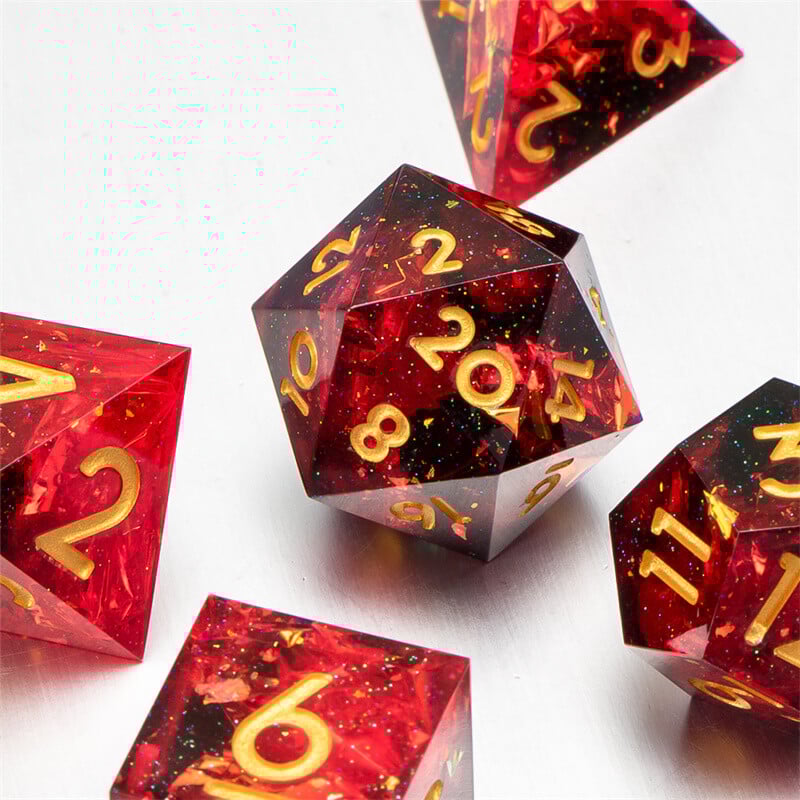 DnD Red rankų darbo Sharp Edge dervos kauliukų rinkinys TRPG, daugiakampių kauliukų rinkinys požemiams ir drakonui, D+D kauliukai, stalo žaidimų kauliukai