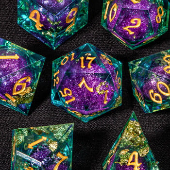 DnD Green Gold Foil Liquid Core Dice Polyhedral Dice Set for Dungeons and Dragons, Galaxy Dice Set, dd зарове