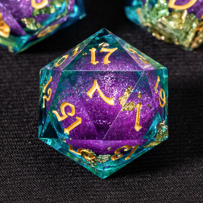 DnD Green Gold Foil Liquid Core Dice Set de zaruri poliedrice pentru Dungeons and Dragons, Set de zaruri Galaxy, zaruri dd