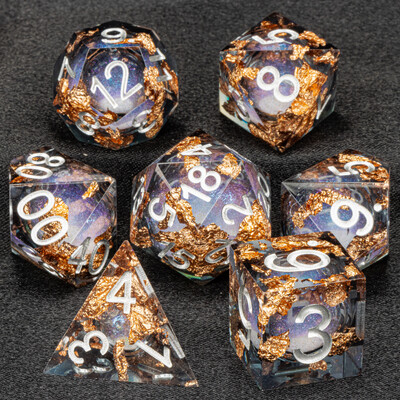 DnD Green Gold Foil Liquid Core Dice Polyhedral Dice Set for Dungeons and Dragons, Galaxy Dice Set, dd зарове