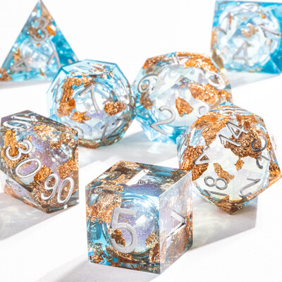 DnD Green Gold Foil Liquid Core Dice Polyhedral Dice Set for Dungeons and Dragons, Galaxy Dice Set, dd зарове