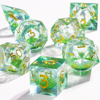 DnD Green Gold Foil Liquid Core Dice Polyhedral Dice Set for Dungeons and Dragons, Galaxy Dice Set, dd зарове