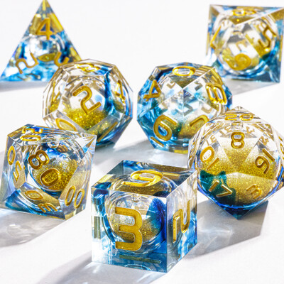 DnD Green Gold Foil Liquid Core Dice Polyhedral Dice Set for Dungeons and Dragons, Galaxy Dice Set, dd зарове