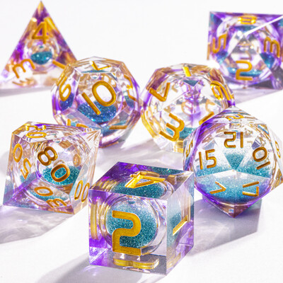DnD Green Gold Foil Liquid Core Dice Polyhedral Dice Set for Dungeons and Dragons, Galaxy Dice Set, dd зарове