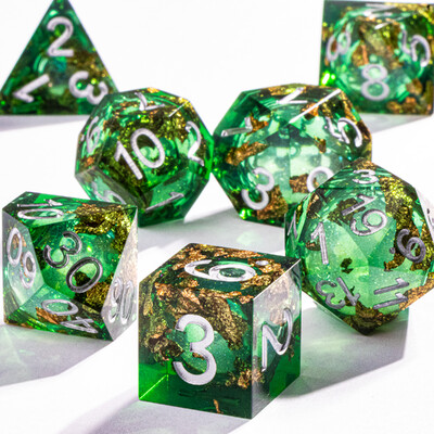 DnD Green Gold Foil Liquid Core Dice Polyhedral Dice Set for Dungeons and Dragons, Galaxy Dice Set, dd зарове