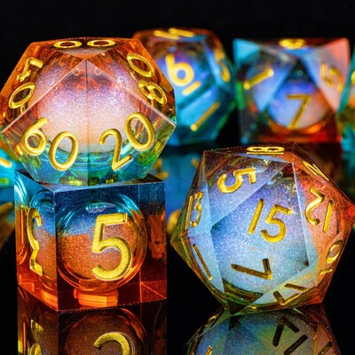 DnD Green Gold Foil Liquid Core Dice Polyhedral Dice Set for Dungeons and Dragons, Galaxy Dice Set, dd зарове