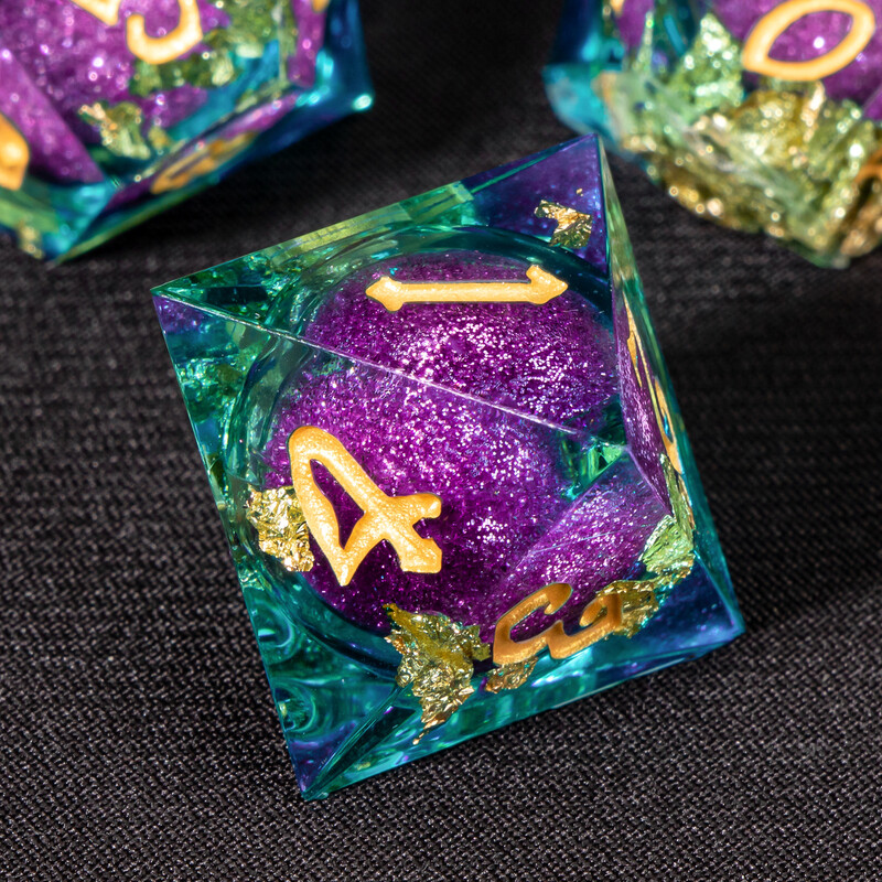 DnD Green Gold Foil Liquid Core Dice Polyhedral Dice Set for Dungeons and Dragons, Galaxy Dice Set, dd зарове