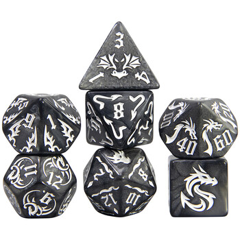 Комплект зарове Polyhedral 7pcs за кубчета играчки, DND и RPG, игра на маса, шарка на дракон и зарове с перлен ефект