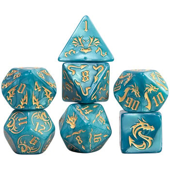 Комплект зарове Polyhedral 7pcs за кубчета играчки, DND и RPG, игра на маса, шарка на дракон и зарове с перлен ефект