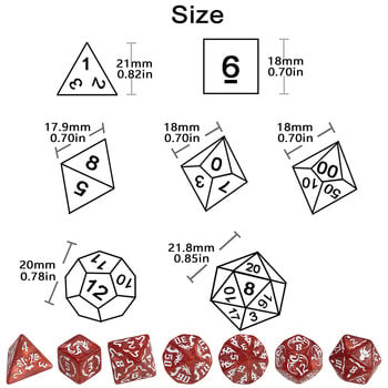 Комплект зарове Polyhedral 7pcs за кубчета играчки, DND и RPG, игра на маса, шарка на дракон и зарове с перлен ефект