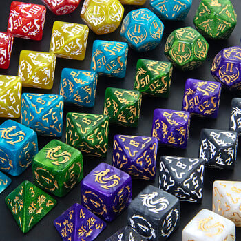 Комплект зарове Polyhedral 7pcs за кубчета играчки, DND и RPG, игра на маса, шарка на дракон и зарове с перлен ефект