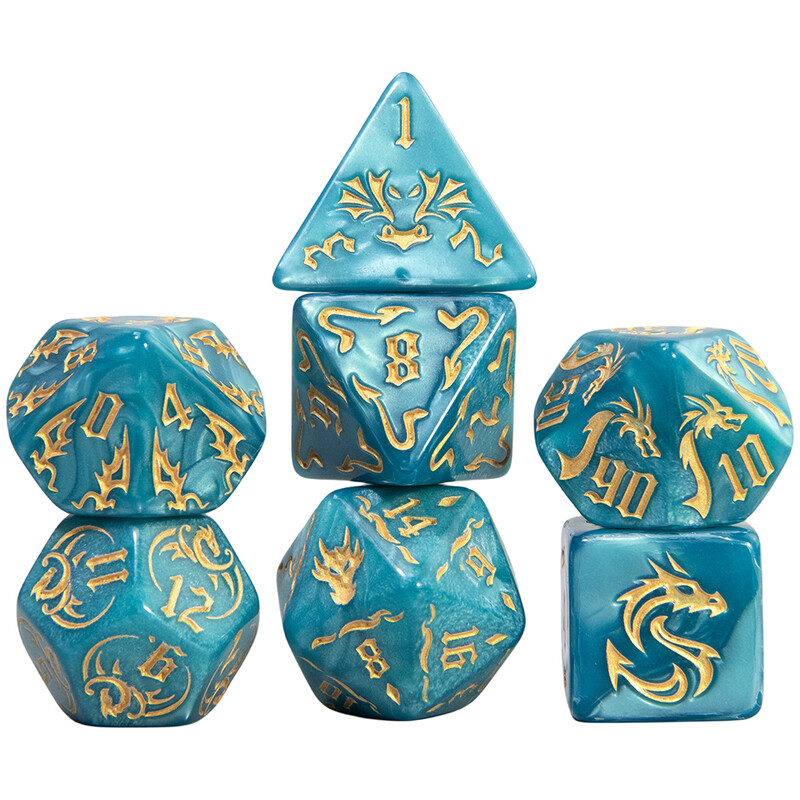 Poliedralni set kocki od 7 komada za igračke kocke, DND i RPG, stolne igre, uzorke zmaja i kockice za igre s bisernim efektom