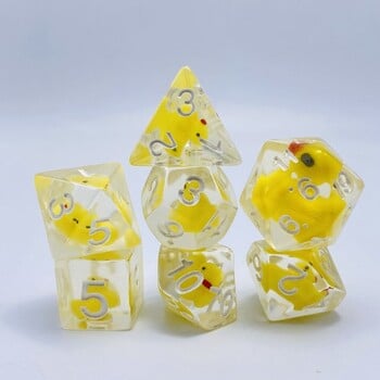 7Pcs/set 7-Die Table Game DND Dice D4 D6 D8 D10 D12 D20 Party Game Polyhedral Dice Acrylic Filled with Ducks Animal Game Dice