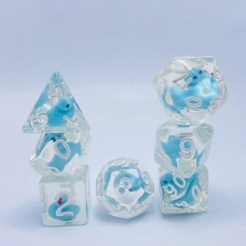 7Pcs/set 7-Die Table Game DND Dice D4 D6 D8 D10 D12 D20 Party Game Polyhedral Dice Acrylic Filled with Ducks Animal Game Dice