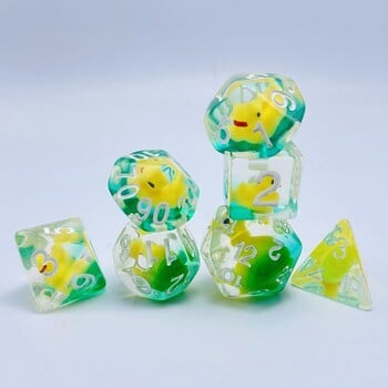 7Pcs/set 7-Die Table Game DND Dice D4 D6 D8 D10 D12 D20 Party Game Polyhedral Dice Acrylic Filled with Ducks Animal Game Dice