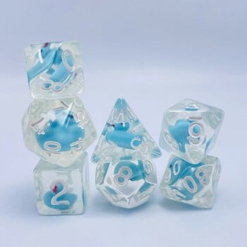 7Pcs/set 7-Die Table Game DND Dice D4 D6 D8 D10 D12 D20 Party Game Polyhedral Dice Acrylic Filled with Ducks Animal Game Dice