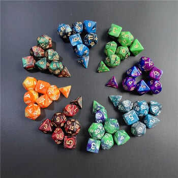 7PCS 1 комплект 8 цвята Galaxy Style DND Dice Set D4 D6 D8 D10 D12 D20 Многостранни зарове се използват за настолна игра TRPG Dragon Dungeon