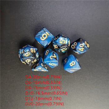 7PCS 1 комплект 8 цвята Galaxy Style DND Dice Set D4 D6 D8 D10 D12 D20 Многостранни зарове се използват за настолна игра TRPG Dragon Dungeon