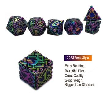 2023 Нови метални зарове 7PCs Dnd Set Solid Polyhedral D&D Dice DND за ролева игра Rpg Rol Pathfinder Board Game