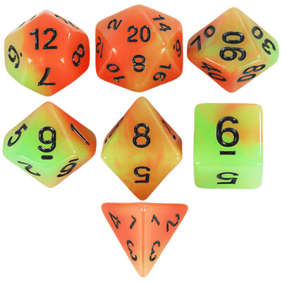 Glow in the Dark kauliukai 7 vnt. / Daugiakampių kauliukų rinkinys D4-D20, skirtas RPG COC DND stalo žaidimui
