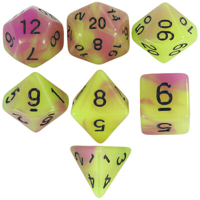 Glow in the Dark kauliukai 7 vnt. / Daugiakampių kauliukų rinkinys D4-D20, skirtas RPG COC DND stalo žaidimui