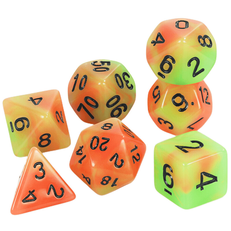 Glow in the Dark kauliukai 7 vnt. / Daugiakampių kauliukų rinkinys D4-D20, skirtas RPG COC DND stalo žaidimui