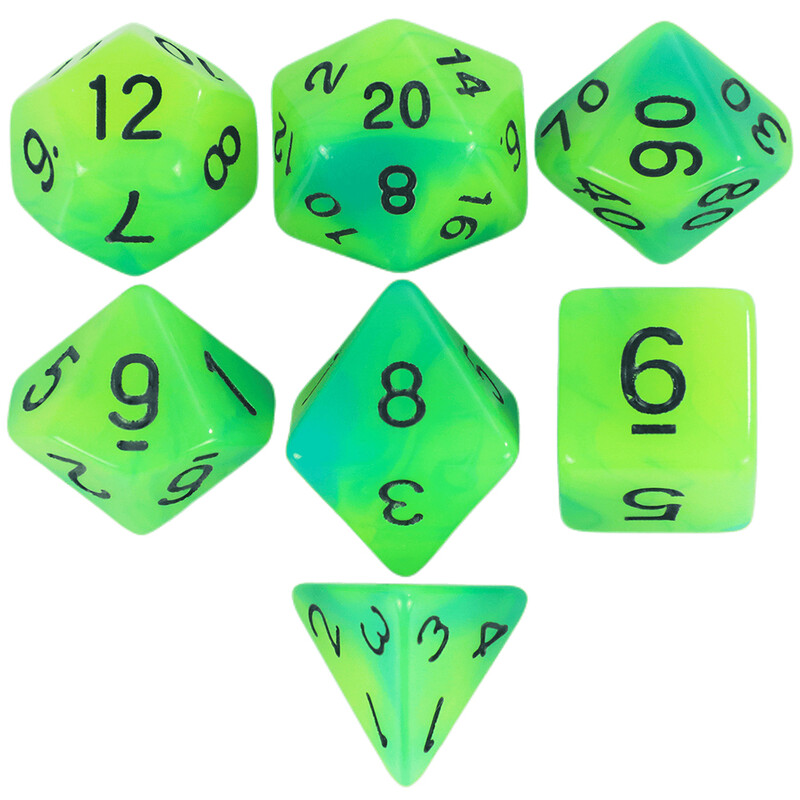 Glow in the Dark kauliukai 7 vnt. / Daugiakampių kauliukų rinkinys D4-D20, skirtas RPG COC DND stalo žaidimui