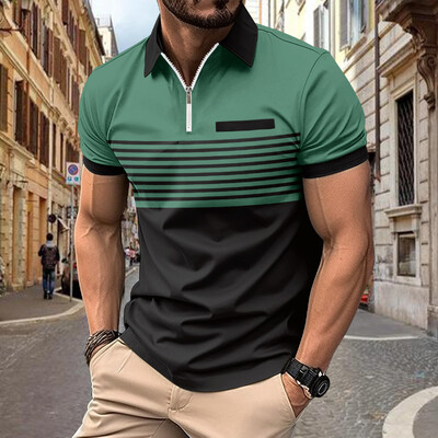 INS pavasario/vasaros POLO marškinėliai Vyriški užtrauktuku marginti dryžiai Laisvalaikis Sportas Muscle Fitness Polo marškinėliai viršus