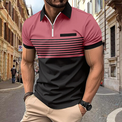 INS pavasario/vasaros POLO marškinėliai Vyriški užtrauktuku marginti dryžiai Laisvalaikis Sportas Muscle Fitness Polo marškinėliai viršus