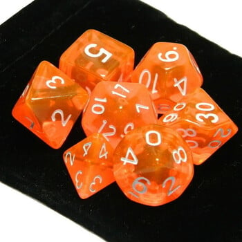 7 бр./лот Transparet Orange Polyhedral Dice D4 D6 D8 D10 D% D12 D20 Комплект зарове за настолна игра Парти настолни игри Акрилни цифрови зарове