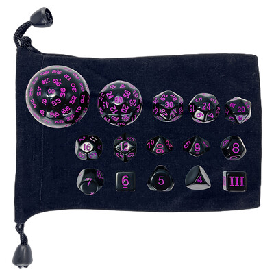 15-osaline akrüülist läbipaistmatu mitmetahuline täringukomplekt D3-D100 Sametise täringukotiga mängutäringud DND-rollimängude lauamängude peoks