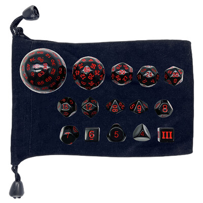 15-osaline akrüülist läbipaistmatu mitmetahuline täringukomplekt D3-D100 Sametise täringukotiga mängutäringud DND-rollimängude lauamängude peoks