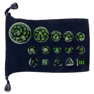 15-osaline akrüülist läbipaistmatu mitmetahuline täringukomplekt D3-D100 Sametise täringukotiga mängutäringud DND-rollimängude lauamängude peoks