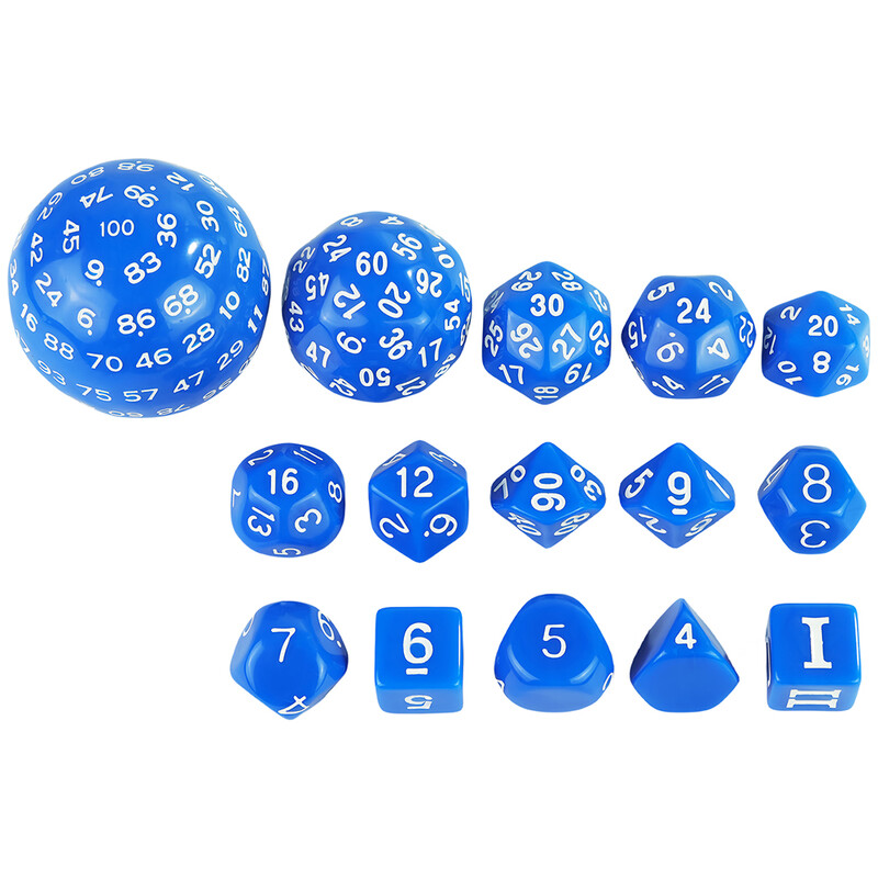 15-osaline akrüülist läbipaistmatu mitmetahuline täringukomplekt D3-D100 Sametise täringukotiga mängutäringud DND-rollimängude lauamängude peoks