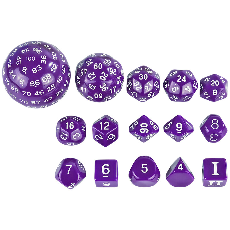 15-osaline akrüülist läbipaistmatu mitmetahuline täringukomplekt D3-D100 Sametise täringukotiga mängutäringud DND-rollimängude lauamängude peoks