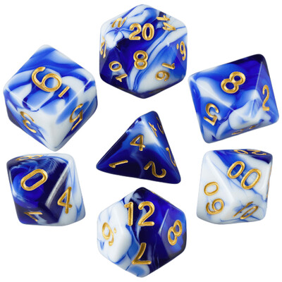 Prozirne tirkizno bijele kocke D4-D20 za društvene igre DnD
