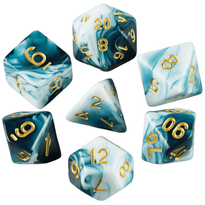 Prozirne tirkizno bijele kocke D4-D20 za društvene igre DnD